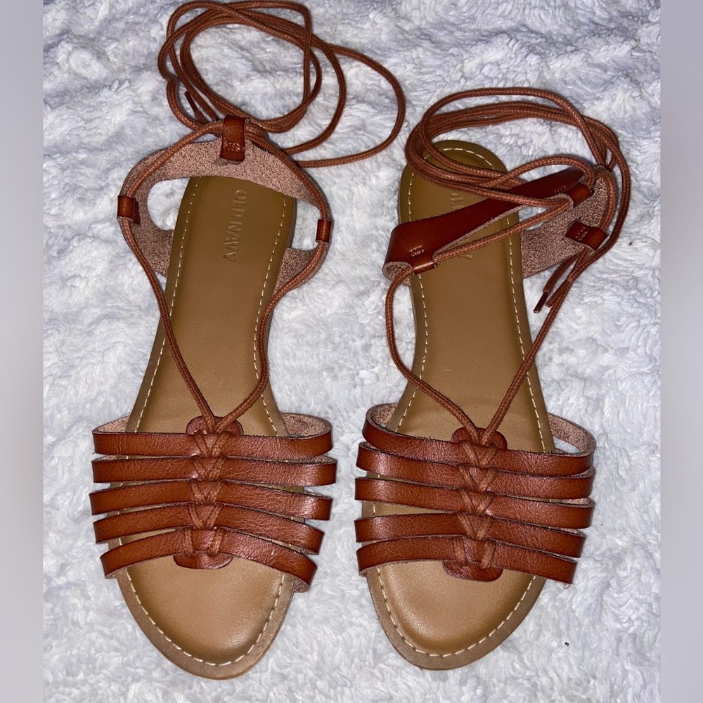Old Navy Leather wrap tie sandals